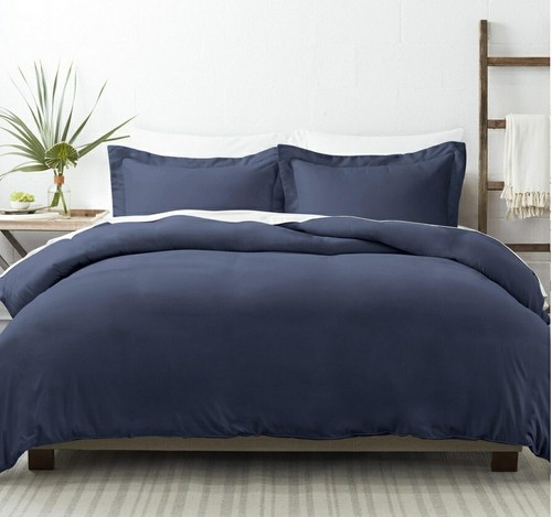 Becky Cameron 1800 Series Luxury Duvet 3 pc Set Full/Queen Navy Microfiber New - Picture 2 of 7