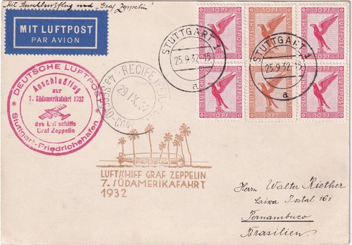1933 GERMANY ZEPPELIN 7.SAF & Anschlussflug Stuttgart