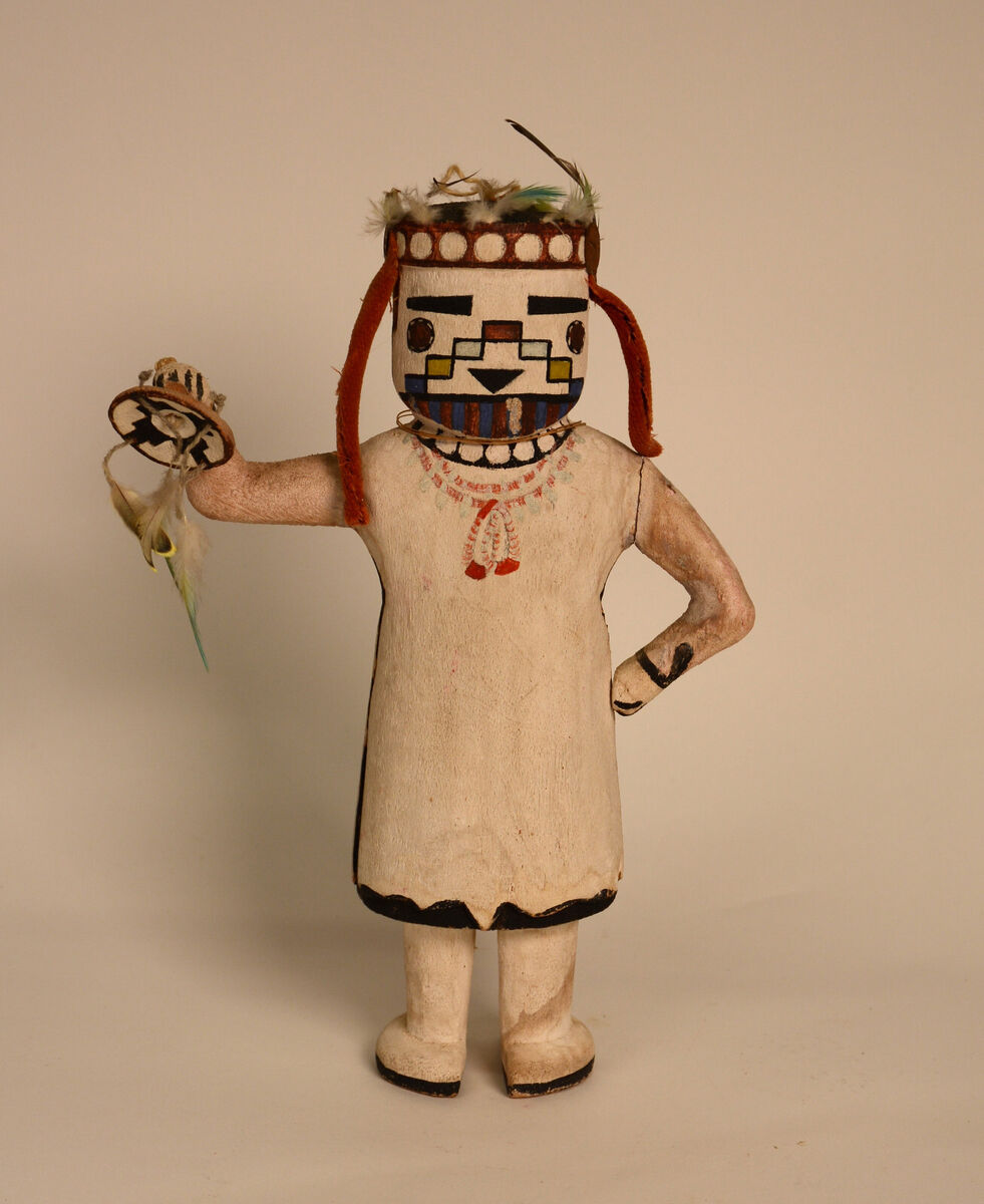 Hopi Konin Supi Kachina / Katsina Doll with shield and feathers, ca 1940