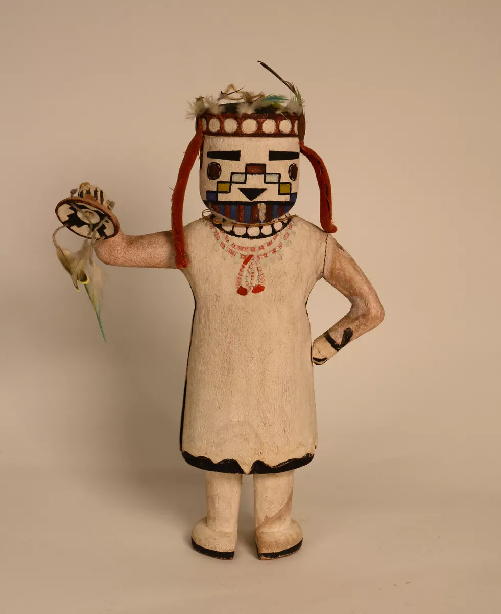 Hopi Konin Supi Kachina / Katsina Doll with shield and feathers