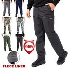 Mens Thermal Fleece Lined Elasticated Work Trousers Cargo Combat Bottoms Pants