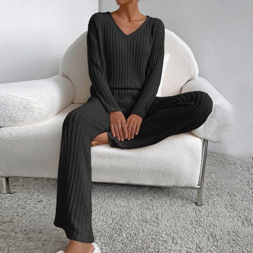 Womens Lounge Wear Tracksuit Ladies Ribbed Baggy Tops Pants Casual Co-ord Set US - Picture 9 of 18