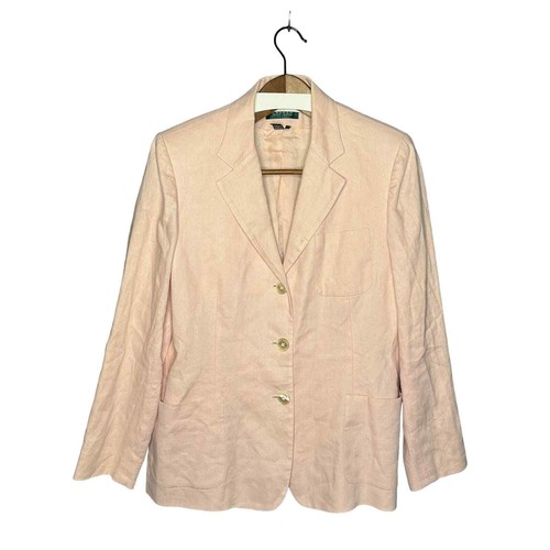 Lauren Ralph Lauren Linen Pink Blazer 14 Petite Casual Workwear Business Summer  - Picture 1 of 6