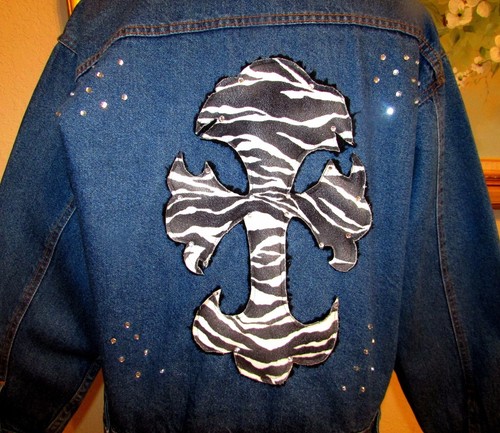 LUNA PIER SZ L(14-16) RHINESTONE EMBELLISHED/ZEBRA CROSS FLAP POCKET JEAN JACKET - Picture 6 of 10