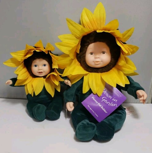 2 Anne Geddes Baby Sonnenblume Puppe Set Blumentopf Babys 6 & 9 cm Garten - Bild 2 von 13