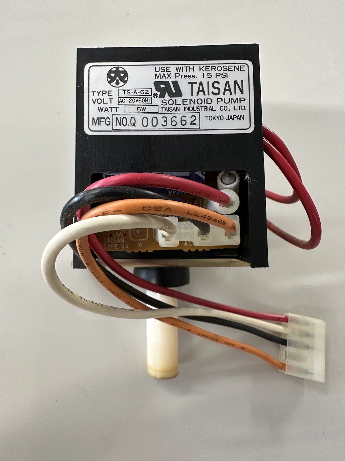 Toyostove Laser Heater Model 73 Fuel Pump with Taisan Solenoid Tested