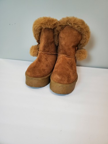 Women’s Tan Faux Fur Lined Pom Pom Platform Bootie Size 10 Rouge Helium - Bild 6 von 11