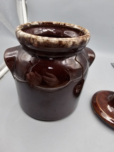 Brown Drip Glaze Butter Churn Stoneware Crock Table Top Small w/ Lid 6" - Picture 7 of 11