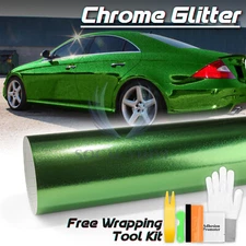 Chrome Glitter Green Sparkle Car Vinyl Wrap Sticker Decal Bubble Free Sheet DIY