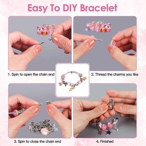 66PCS DIY Charm Bracelet Making Kit Jewelry Necklace Pendant Beads Accessories - Picture 8 of 35