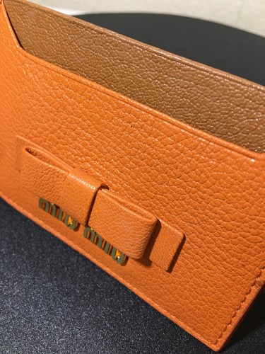 Excellent+ MiuMiu Business card holder Card case Orange Leather - Bild 9 von 10
