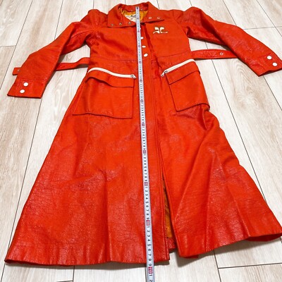 Vintage COURREGES Paris Orange Vinyl Long Jacket Size O Made