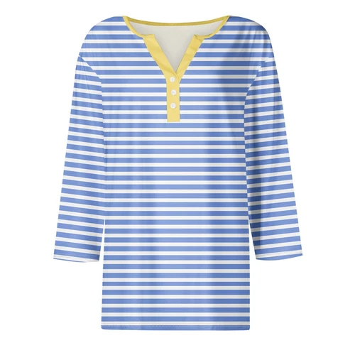 Damen Freizeit Boho Blumen V-Ausschnitt 3/4 Ärmel lose Blusen Shirts Sommer Tops - Bild 4 von 27
