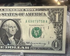 😎 $1 1969 1 FEDERAL RSERVE  NOTE A/A  BLOCK (w) ( BOSTON  “A”) UNC