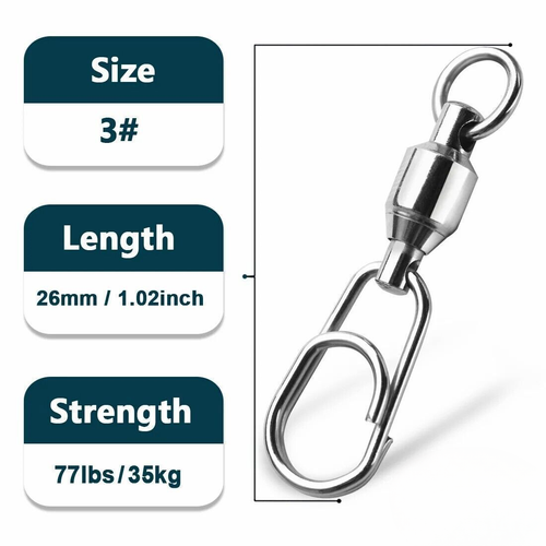 Ball Bearing Fishing Swivel Fast Snap Split Ring 33-220lb Quick Clip Connector - Picture 13 of 18