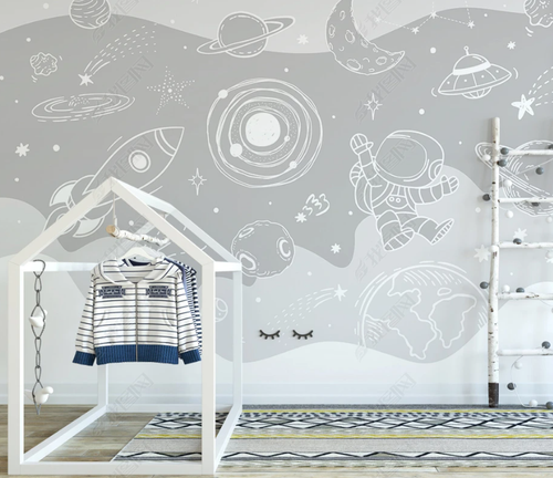 3D Cartoon Astronaut Planet Moon Self-adhesive Removeable Wallpaper Wall Mural - Picture 2 of 10