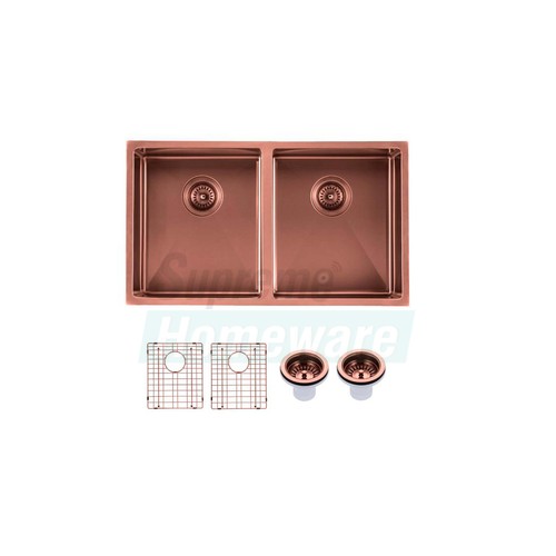 PVD 304 Stainless Steel Rose Gold Double Bowls Handmade Kitchen Sink 820x457mm - Picture 3 of 4