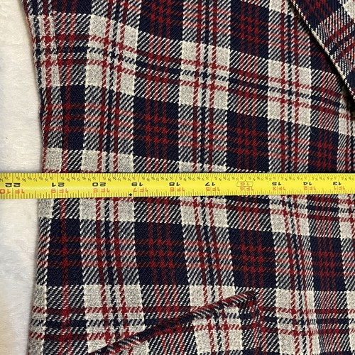 Vintage 70s Plaid Sports Coat Wool Navy/Red/White Size 40-42 [estimated] - Picture 8 of 11
