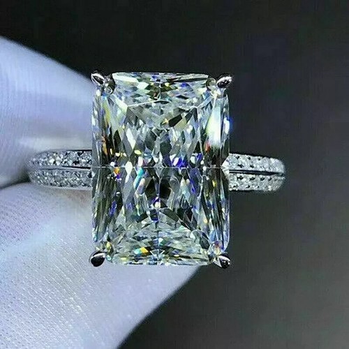 2CT EMERALD CUT Lab-Created Diamond WOMEN'S WEDDING RING 14K White Gold Plated - Picture 4 of 6