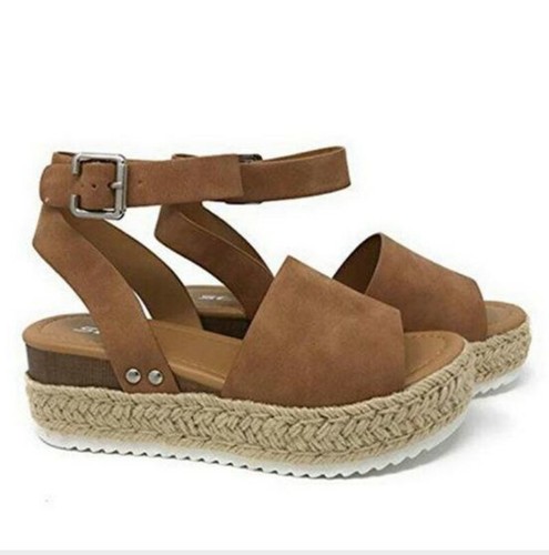 Women Flat Platform Peep Toe Sandals Espadrilles Summer Ankle Strap Pumps Shoes - Picture 15 of 19