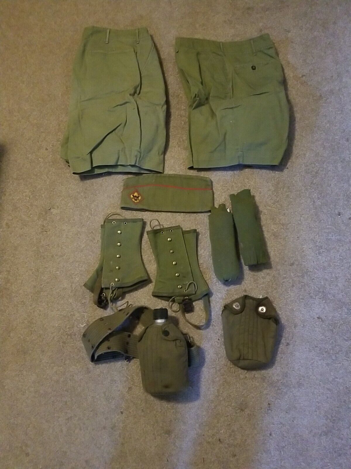 1950s Boy Scouts  Boot Leggings Water canteen hat socks 2 pair of shorts Belt 