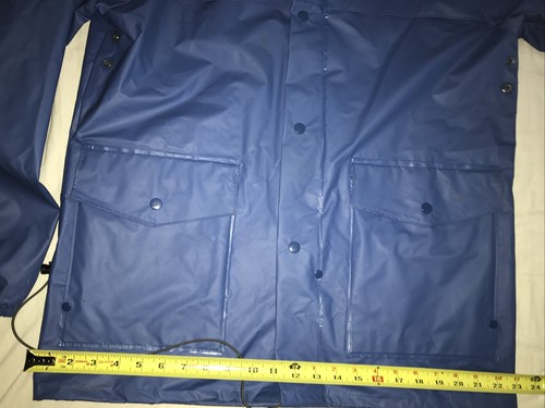 Vintage LL Bean Mens Sz M Sky Blue PVC Capped Hood Zip Snap Up Rain Coat Jacket - Picture 9 of 12