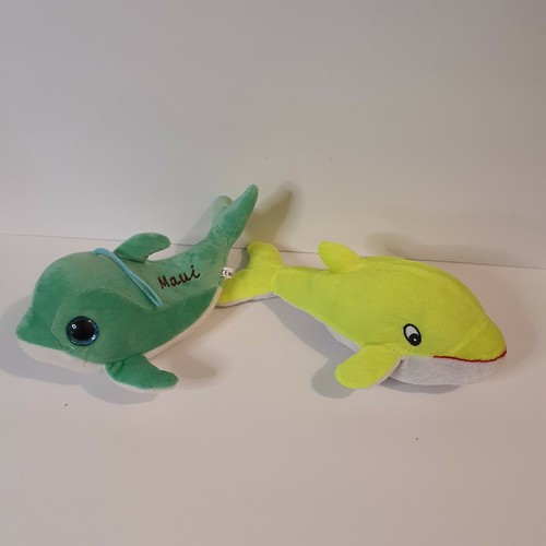 2 Dolphin Plush Kellytoy Unbranded Big Eyes Maui Embroidered Stuffed Animal Fish - Picture 1 of 12