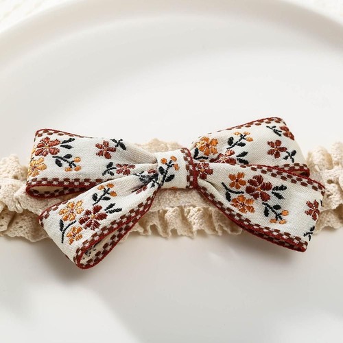 Korean Style Turban - Nylon  Big Bows Baby Headband Embroidery Floral Hair Band - Bild 13 von 14