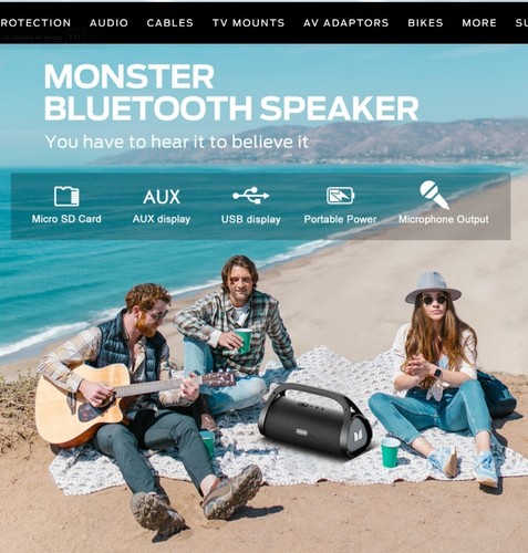 Monster Adventurer Bluetooth Boom Box, Portable Outdoor Use Boombox, IPX7, 60w - Picture 3 of 11