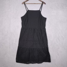 Ann Taylor Loft Maxi Dress Women's 18 Black Lined Eyelet Sleeveless A-Line Beach