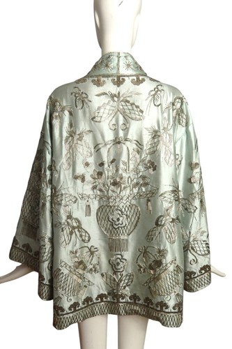 REEM ACRA- Beaded Silk Coat, Size Medium - Picture 6 of 8