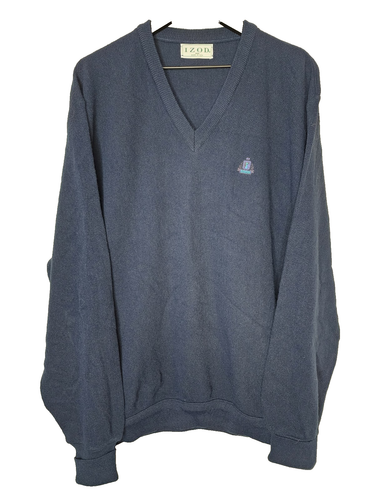 Mens XXL 2XL Blue V-Neck Vintage IZOD Classic Sweater Chunky 90's - Picture 1 of 6