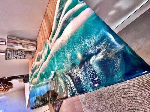 36"x24" Ocean Wave Epoxy Countertop Dining Table River Handmade Work Luxury Home - Picture 3 of 9
