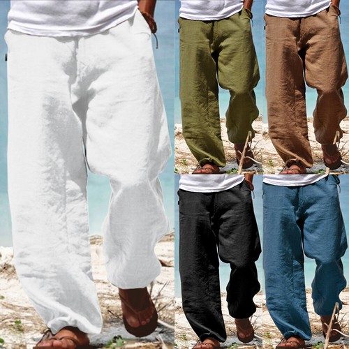 Mens Plain Casual Loose Work Pants Bottoms Pockets Elastic Waist Trousers US - Picture 14 of 21