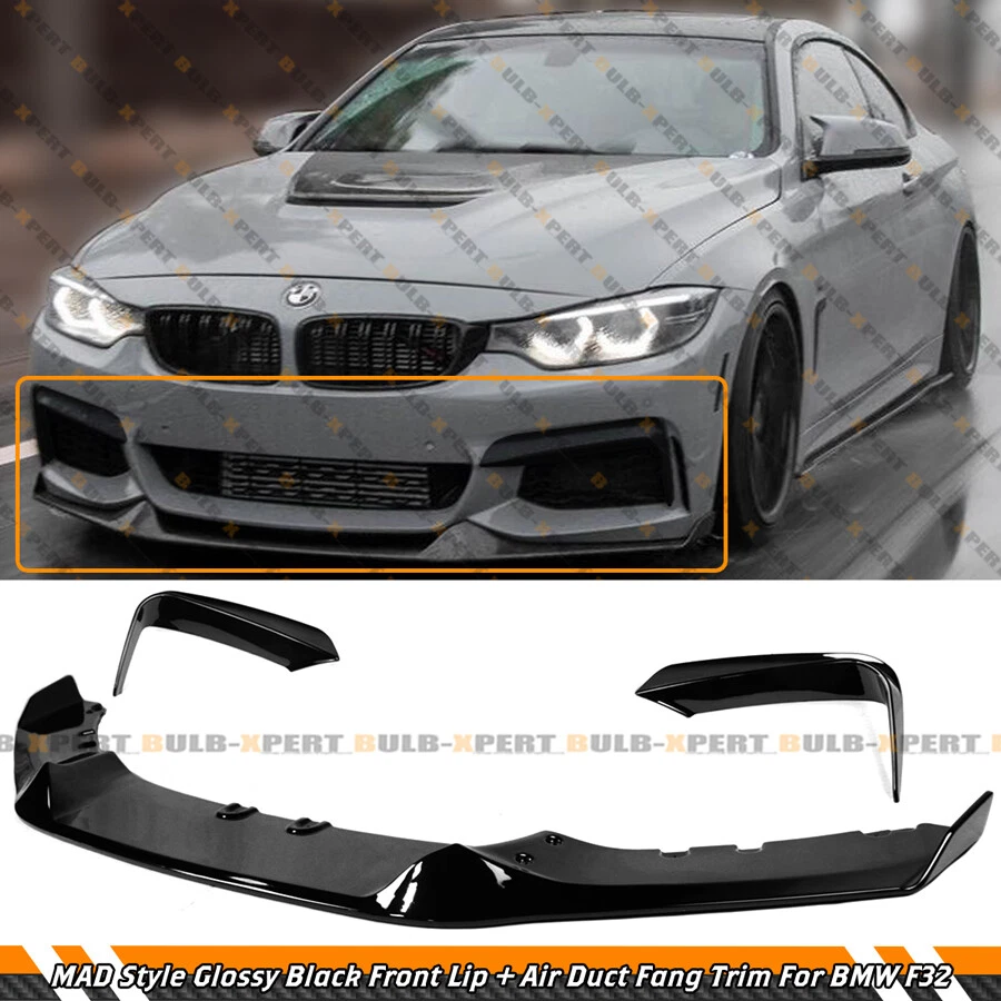 FOR 2014-20 BMW F32 F36 M SPORT MAD STYLE BLACK FRONT LIP + AIR DUCT TRIM CANARD - Image 2 of 4