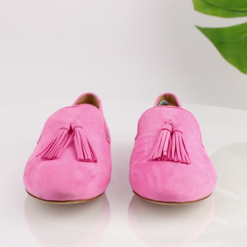J Crew Womens Smoking Tassel Loafer Size 9.5 Hot Pink Microsuede Flat Dress Shoe - Picture 3 of 16