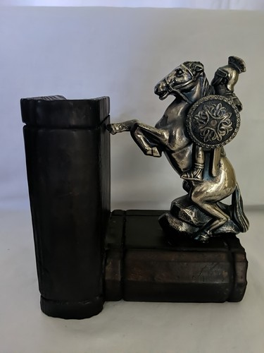 Bookend Horse Knight Rearing Metal Wood Single Roman Armour jousting medevial - Picture 3 of 11