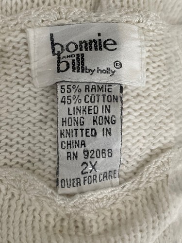 Bonnie and Bill Vintage Cream Scallop Edge Lace, Ribbon & Pearl Knit Sweater, 2X - Picture 10 of 11