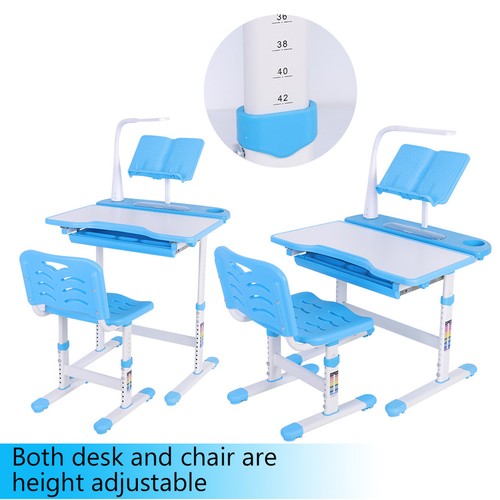 Multifunctional Kids Study Desk Chair Set with Rotating Desktop & Lamp - Picture 14 of 18