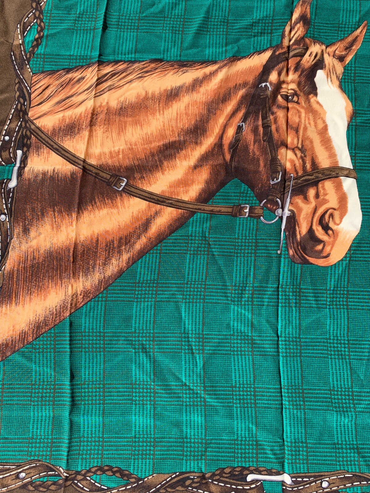 Vintage Diane Gilman Horse Equestrian Western  Houndstooth Silk Scarf Grannycore