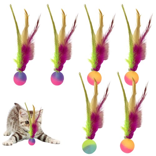 6pcs Interactive Feather Ball Toy Set For Cats,Elastic Interactive Cat Toy Ball - Picture 12 of 12