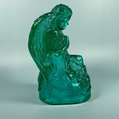 Estatuilla vintage de ángel rezante de vidrio Boyd Art #3 ~ verde Columbia - Imagen 6 de 8