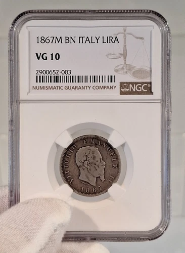ITALY Silver Lira 1867 M BN  NGC VG 10