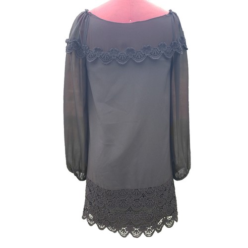 Philosophy di Alberta Ferretti Dress 2 Black Long Sheer Sleeve Mini Shift Lace - Picture 4 of 9