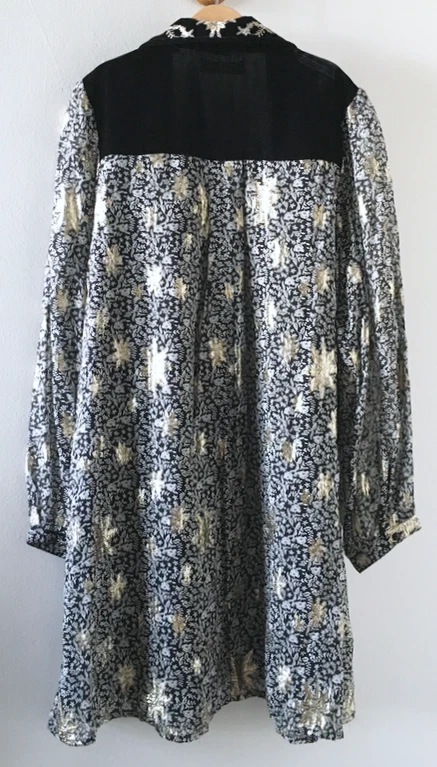 Zara Girls Dress 13-14 Black Gold Metallic Embroidery Ditsy Floral Velour Collar - Image 4 of 4