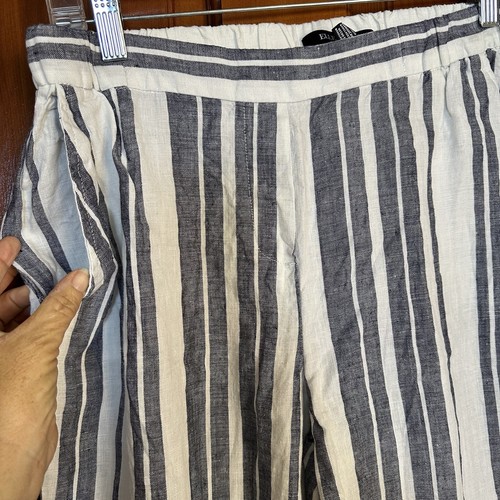 ELLEN TRACY Sz 8 M Hampton Stripe Navy Blue 100% Linen Pants Elastic Wide Leg - Picture 16 of 19