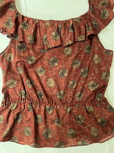 Ralph Lauren Ruffle Neck Cotton Gauze Top XL Peplum Waist Lightweight Semi-Sheer - Picture 7 of 7