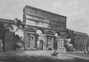 1830s-VIEW-OF-ROME-Claudius-Monument-Porta-Maggiore-Antique-Print-Copperplate
