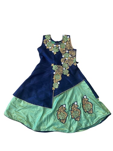 Ashwini Girls Embroidered Tapeta Indian Dress size 7 Blue Green Ethnic Party