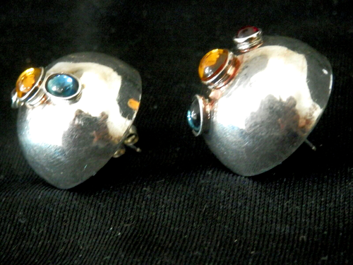 Beautiful Sterling Silver Colorful inlay Dome Stud Earrings #123 - Picture 2 of 5